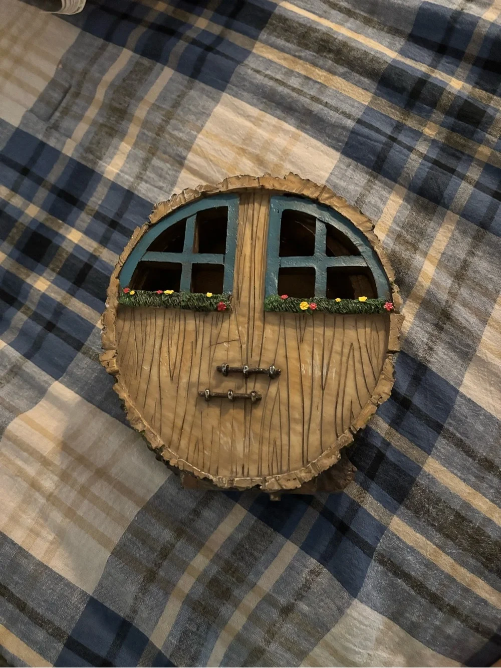 Handcrafted Round Woodland Door Wall Decor - Blue Window Trim
